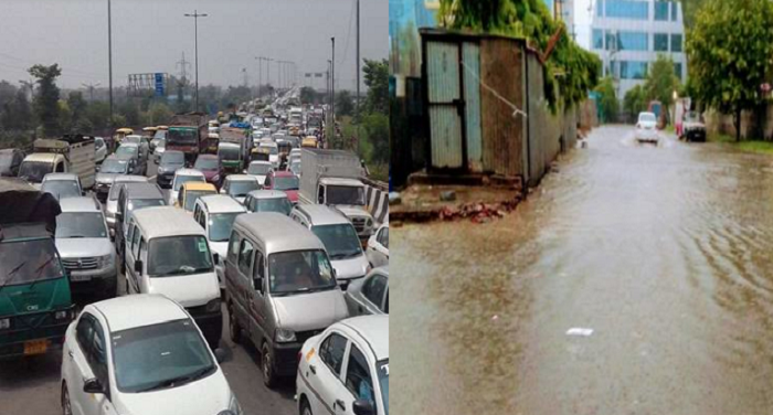 monsoon, new delhi, ncr, heavy rain, traffic jams, jam in many area 