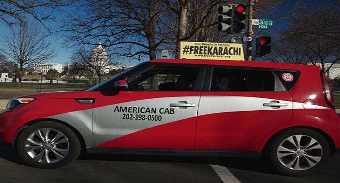 05 02 2018 karachi अमेरिका में पाक के खिलाफ अनोखा विरोध, टैक्सी पर लिखा ''कराची को मुक्त करों''